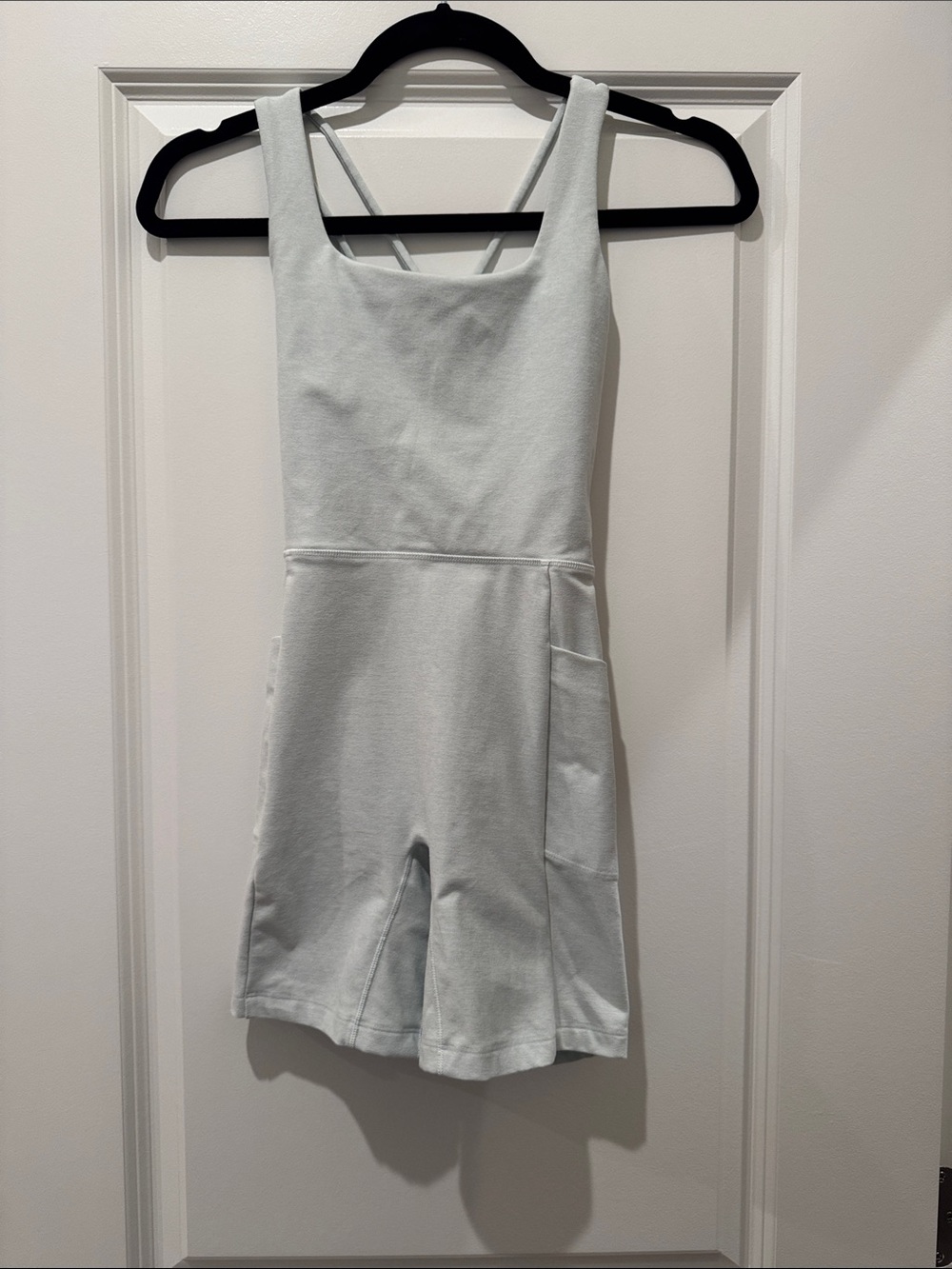 Girls' Light Blue Knit Romper with Pockets